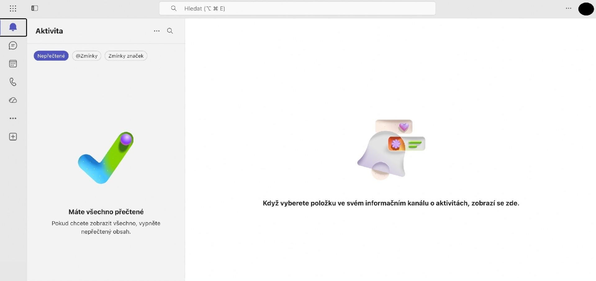 Obrazovka Microsoft Teams po přihlášení